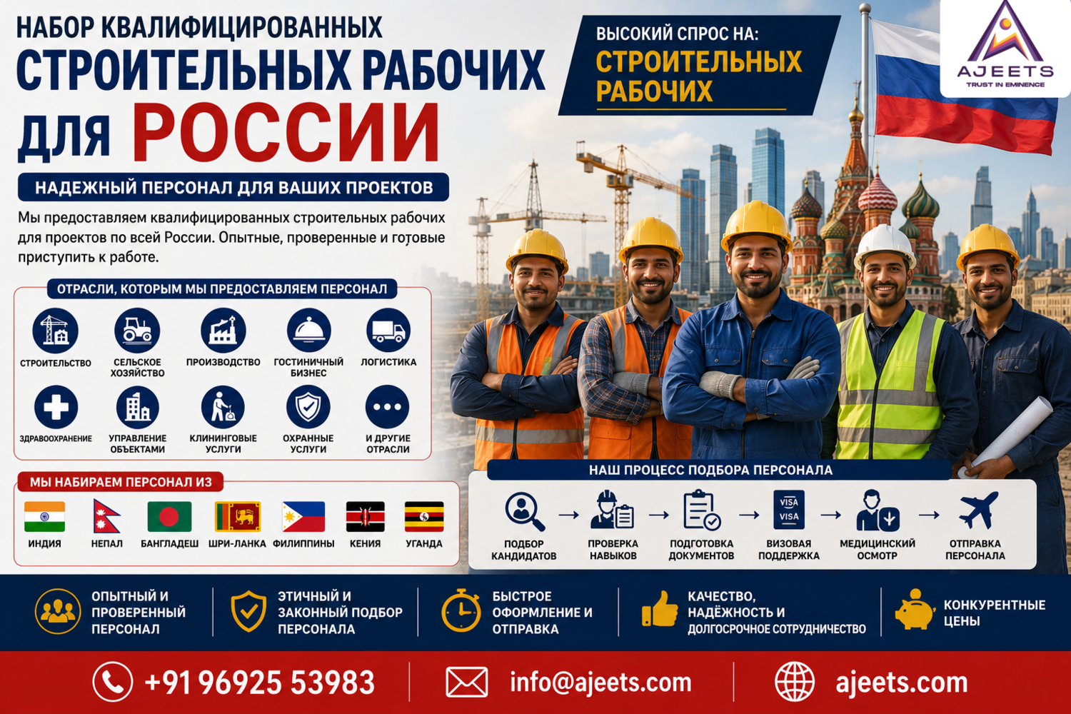 Набор квалифицированных строительных рабочих для России | Международное кадровое агентство